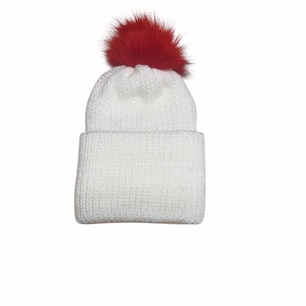 White Beanie with Red Pom-Pom